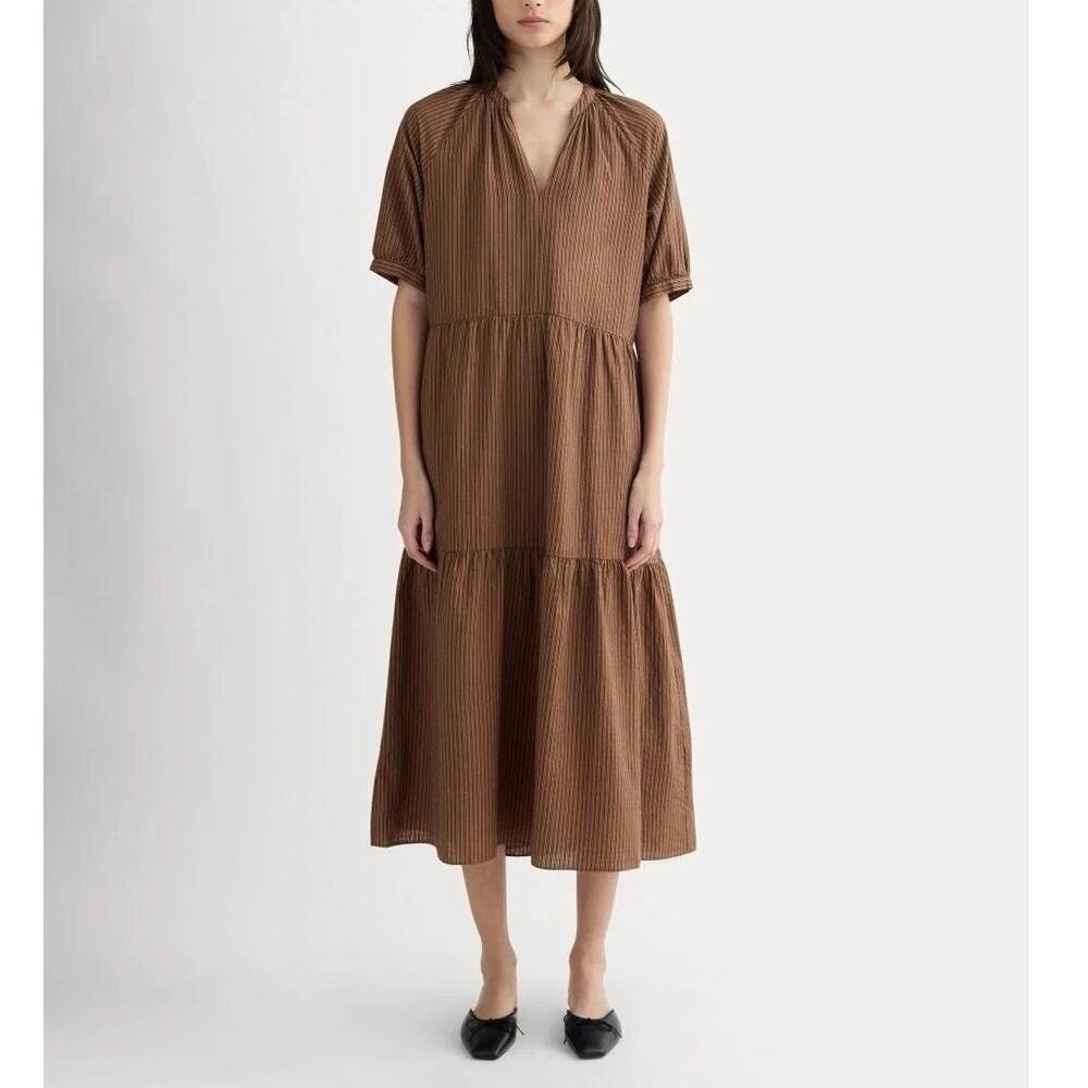 NWT Everlane The Farmers Market Guaze Dress Carob Brown Black Stripe Size Medium